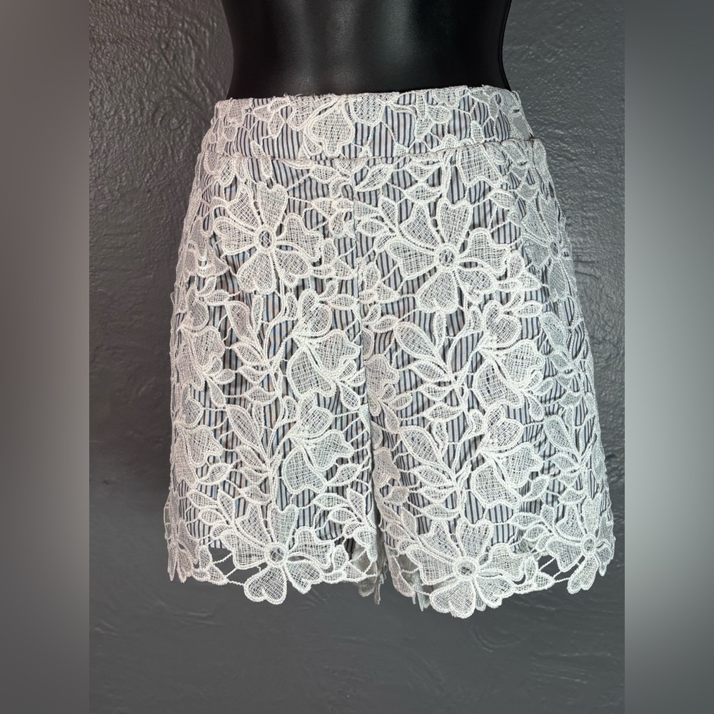 Adiva Floral Lace Pattern Over-Lay Blue and White striped Lining Size M